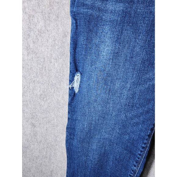 SPANX Blue Distressed Pull On Ankle Skinny Jeans Raw Fray Hem SZ XL - Picture 5 of 10